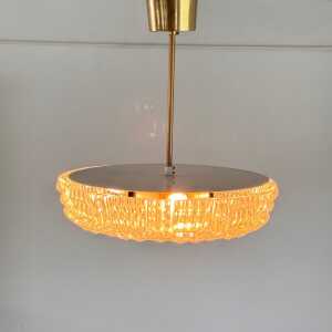 Orrefors Brass and Crystal Ceiling Lamps by Carl Fagerlund, Sweden, 1960s