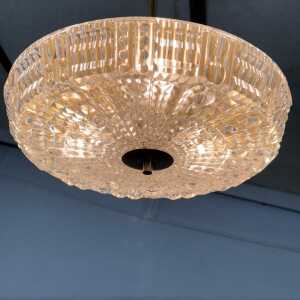 Orrefors Brass and Crystal Ceiling Lamps by Carl Fagerlund, Sweden, 1960s