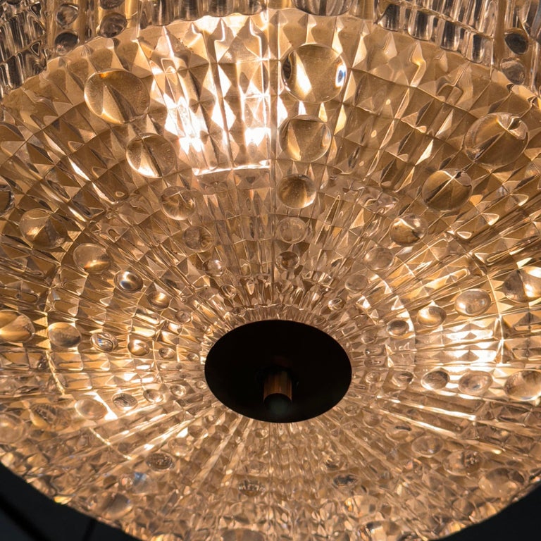 Orrefors Brass and Crystal Ceiling Lamps by Carl Fagerlund, Sweden, 1960s
