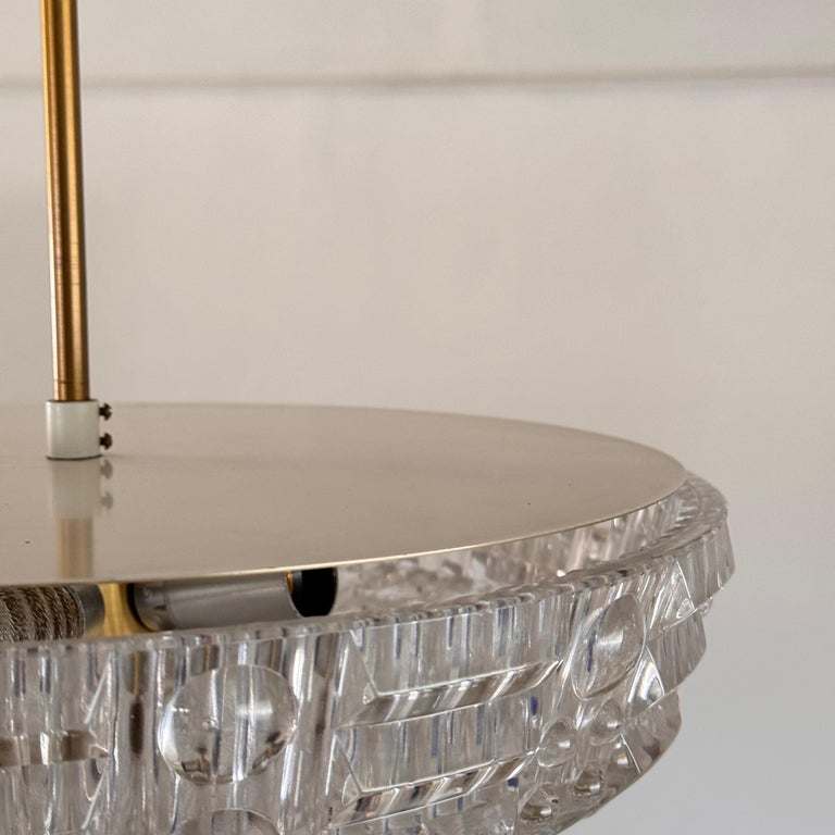 Orrefors Brass and Crystal Ceiling Lamps by Carl Fagerlund, Sweden, 1960s