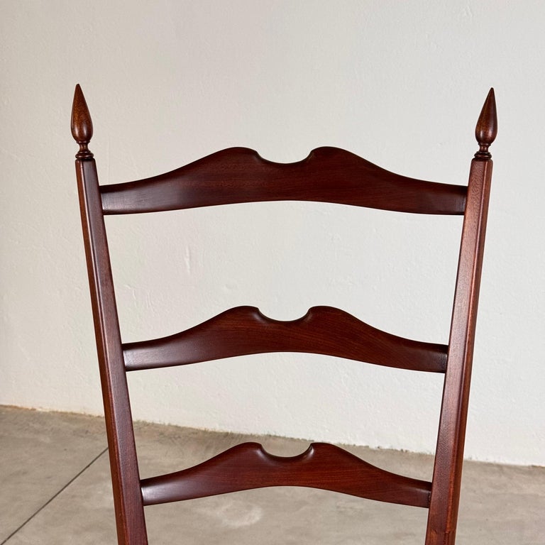 Pair of 1950s Paolo Buffa Chiavari Chairs in Ebonized Wood & White Bouclé
