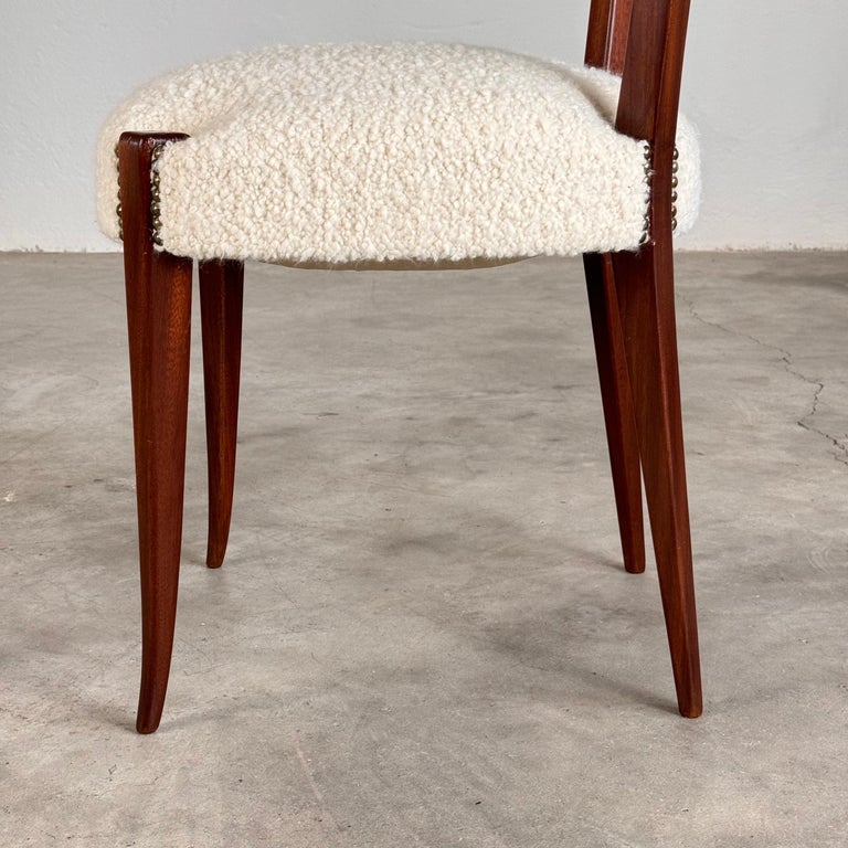 Pair of 1950s Paolo Buffa Chiavari Chairs in Ebonized Wood & White Bouclé