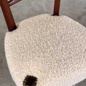 Pair of 1950s Paolo Buffa Chiavari Chairs in Ebonized Wood & White Bouclé