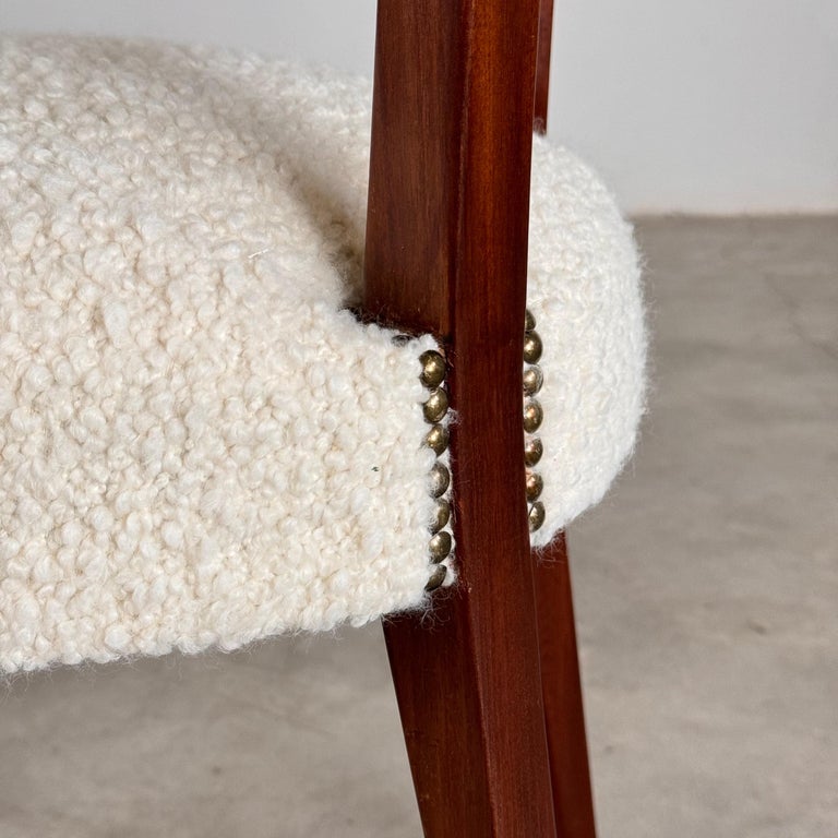 Pair of 1950s Paolo Buffa Chiavari Chairs in Ebonized Wood & White Bouclé