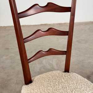 Pair of 1950s Paolo Buffa Chiavari Chairs in Ebonized Wood & White Bouclé
