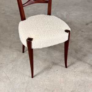 Pair of 1950s Paolo Buffa Chiavari Chairs in Ebonized Wood & White Bouclé
