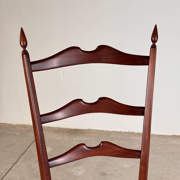 Pair of 1950s Paolo Buffa Chiavari Chairs in Ebonized Wood & White Bouclé