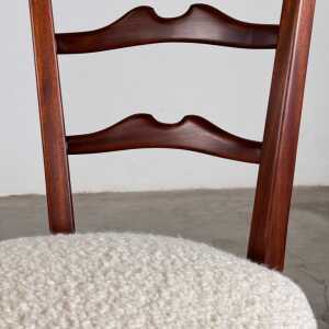 Pair of 1950s Paolo Buffa Chiavari Chairs in Ebonized Wood & White Bouclé