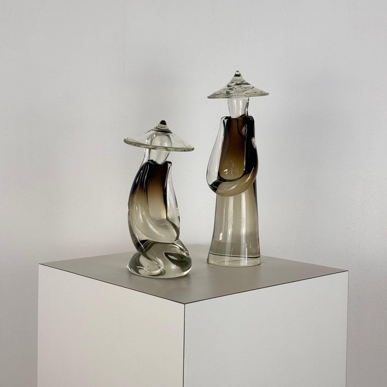 Pair of Chinese Figural Statues in Murano Glass by Pino Signoretto, Italy, 1970s