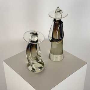 Pair of Chinese Figural Statues in Murano Glass by Pino Signoretto, Italy, 1970s