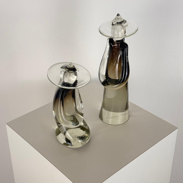 Pair of Chinese Figural Statues in Murano Glass by Pino Signoretto, Italy, 1970s