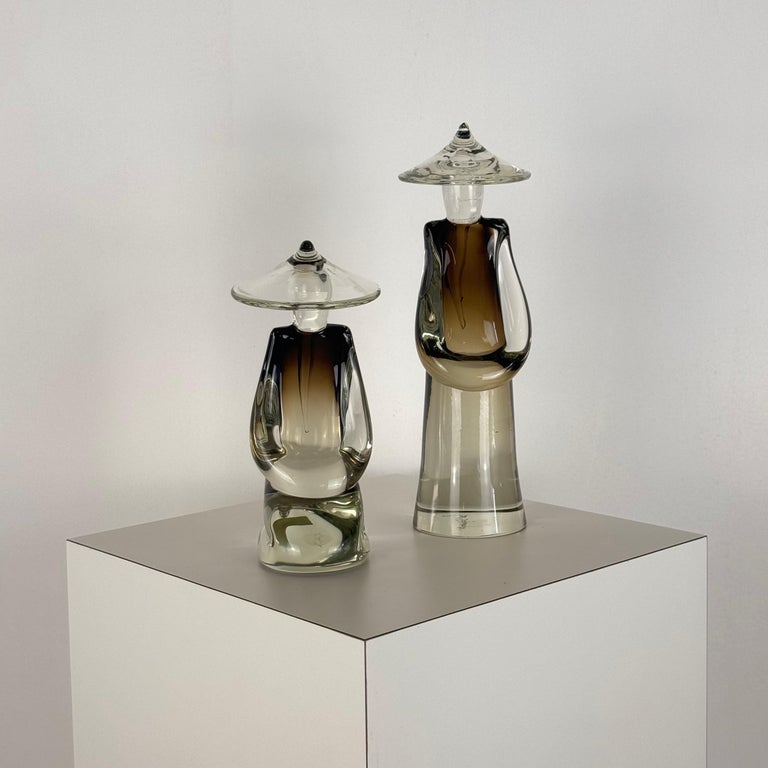 Pair of Chinese Figural Statues in Murano Glass by Pino Signoretto, Italy, 1970s
