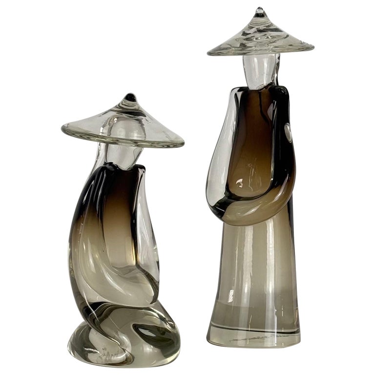 Pair of Chinese Figural Statues in Murano Glass by Pino Signoretto, Italy, 1970s