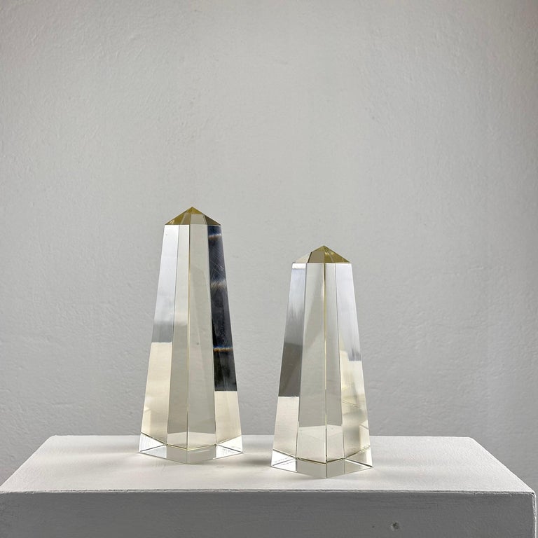 Pair of Decorative Obelisks in Pure Glass Signed "Save Venice 1989", Italy