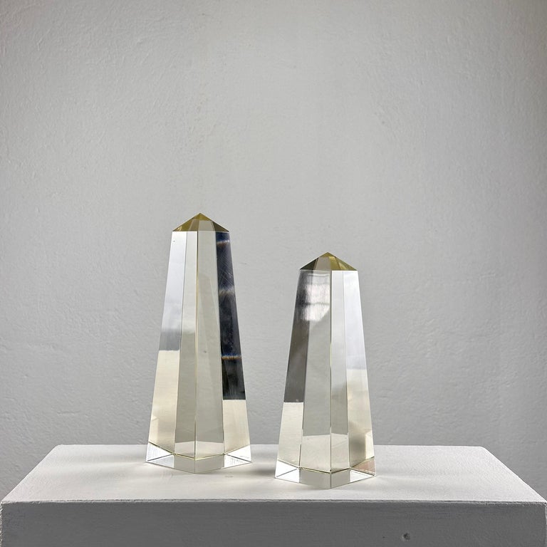 Pair of Decorative Obelisks in Pure Glass Signed "Save Venice 1989", Italy