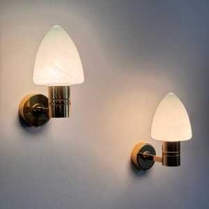 Pair of Hans-Agne Jakobsson Model V-220 Brass and Opaline Glass Sconces, 1960s