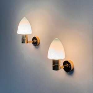 Pair of Hans-Agne Jakobsson Model V-220 Brass and Opaline Glass Sconces, 1960s
