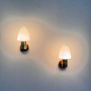 Pair of Hans-Agne Jakobsson Model V-220 Brass and Opaline Glass Sconces, 1960s