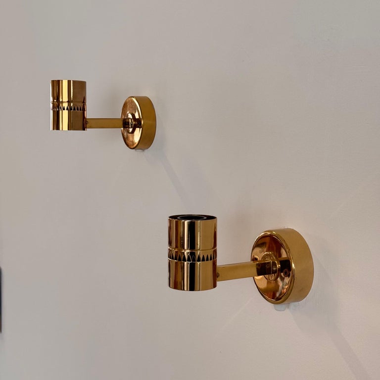 Pair of Hans-Agne Jakobsson Model V-220 Brass and Opaline Glass Sconces, 1960s