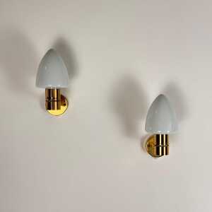 Pair of Hans-Agne Jakobsson Model V-220 Brass and Opaline Glass Sconces, 1960s