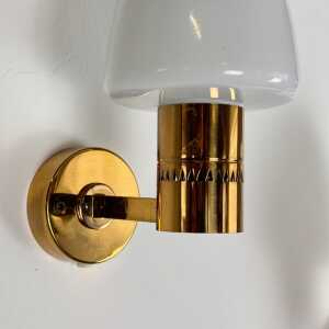 Pair of Hans-Agne Jakobsson Model V-220 Brass and Opaline Glass Sconces, 1960s
