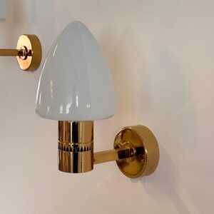 Pair of Hans-Agne Jakobsson Model V-220 Brass and Opaline Glass Sconces, 1960s