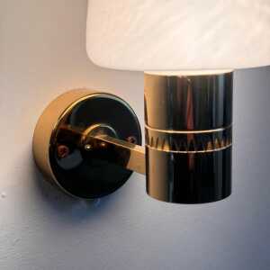 Pair of Hans-Agne Jakobsson Model V-220 Brass and Opaline Glass Sconces, 1960s