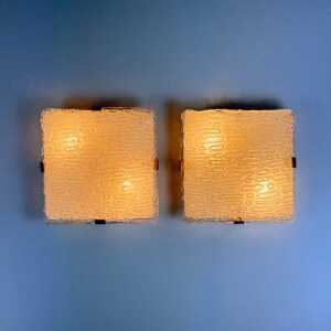 Pair of Murano Glass and Brass Sconces Attributed to Fontana Arte, 1960