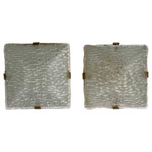 Pair of Murano Glass and Brass Sconces Attributed to Fontana Arte, 1960