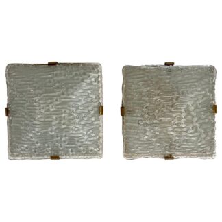 Pair of Murano Glass and Brass Sconces Attributed to Fontana Arte, 1960
