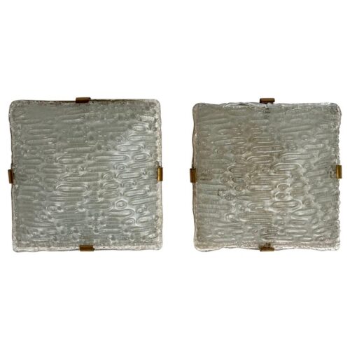 Pair of Murano Glass and Brass Sconces Attributed to Fontana Arte, 1960
