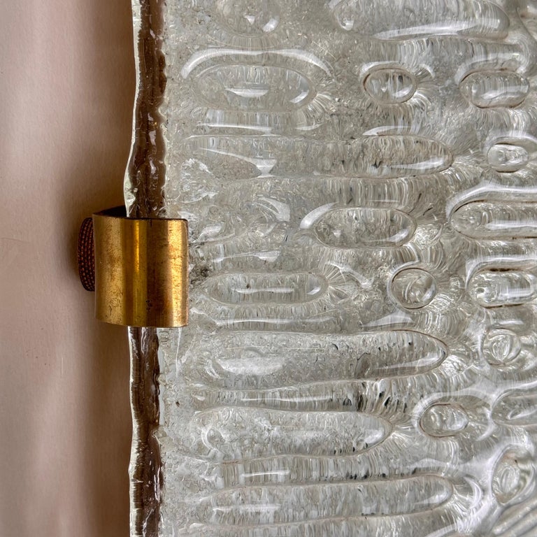 Pair of Murano Glass and Brass Sconces Attributed to Fontana Arte, 1960