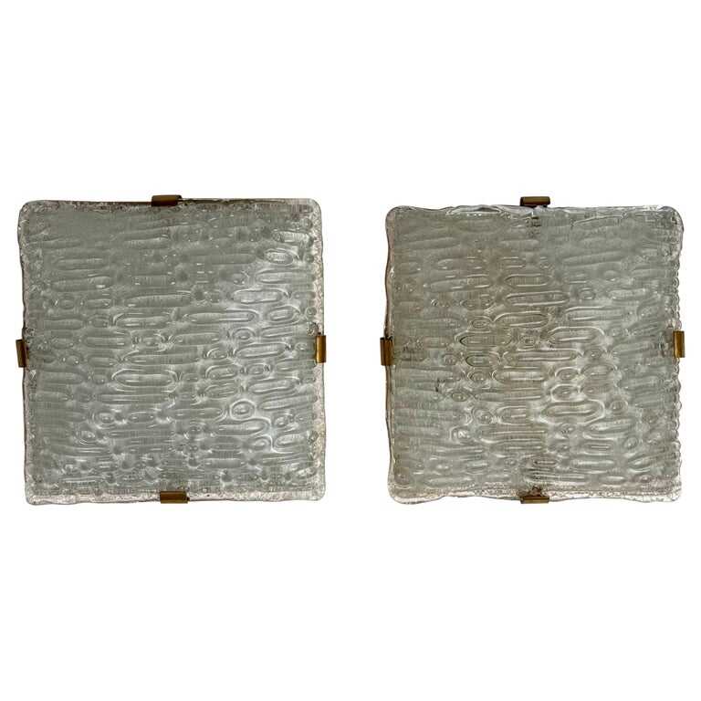 Pair of Murano Glass and Brass Sconces Attributed to Fontana Arte, 1960