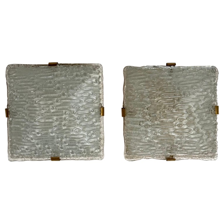 Pair of Murano Glass and Brass Sconces Attributed to Fontana Arte, 1960