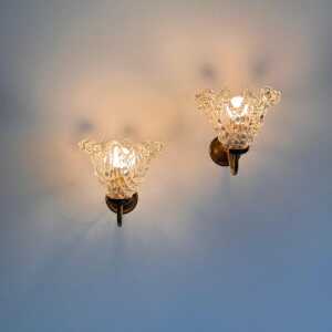 Pair of Murano Glass and Brass Wall Sconces by Barovier & Toso, 1940s