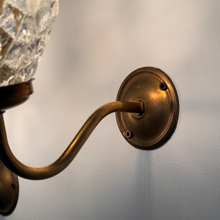 Pair of Murano Glass and Brass Wall Sconces by Barovier & Toso, 1940s