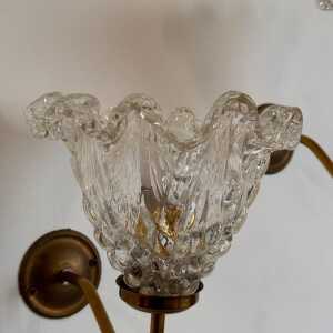 Pair of Murano Glass and Brass Wall Sconces by Barovier & Toso, 1940s