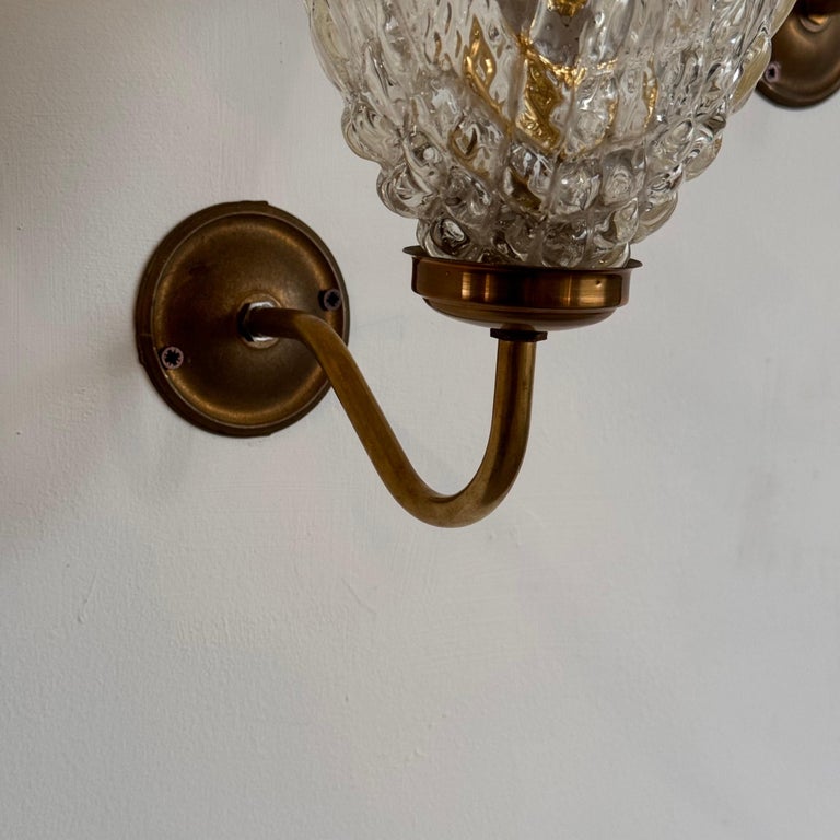 Pair of Murano Glass and Brass Wall Sconces by Barovier & Toso, 1940s