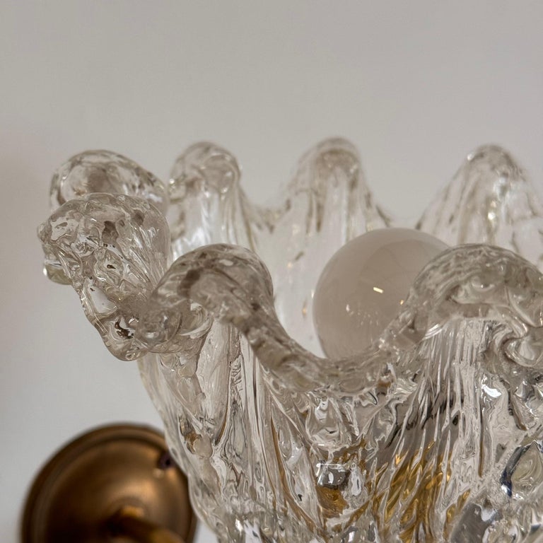 Pair of Murano Glass and Brass Wall Sconces by Barovier & Toso, 1940s