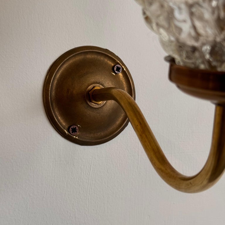 Pair of Murano Glass and Brass Wall Sconces by Barovier & Toso, 1940s