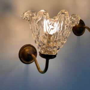 Pair of Murano Glass and Brass Wall Sconces by Barovier & Toso, 1940s