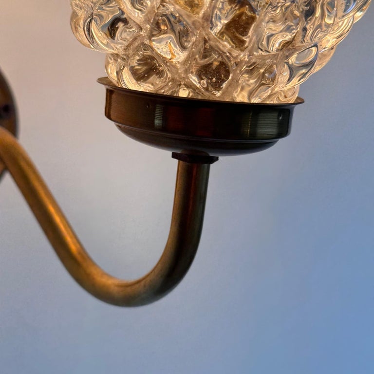 Pair of Murano Glass and Brass Wall Sconces by Barovier & Toso, 1940s