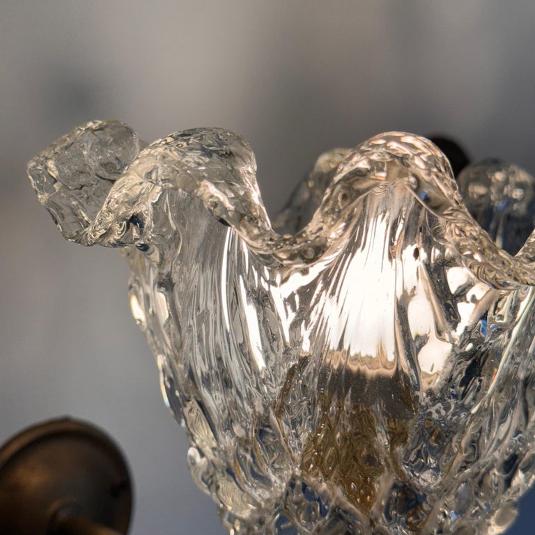 Pair of Murano Glass and Brass Wall Sconces by Barovier & Toso, 1940s