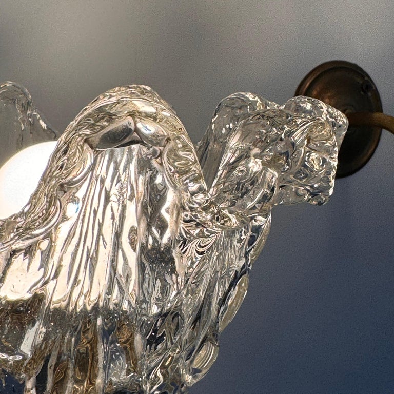 Pair of Murano Glass and Brass Wall Sconces by Barovier & Toso, 1940s