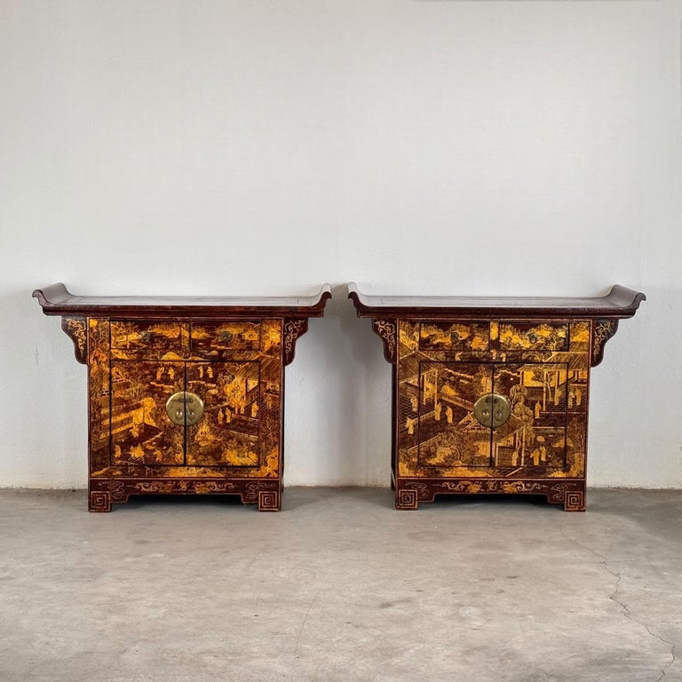 Pair of Qing Dynasty Lacquered Wood Sideboards, c. 1870-1880