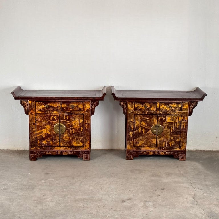 Pair of Qing Dynasty Lacquered Wood Sideboards, c. 1870-1880