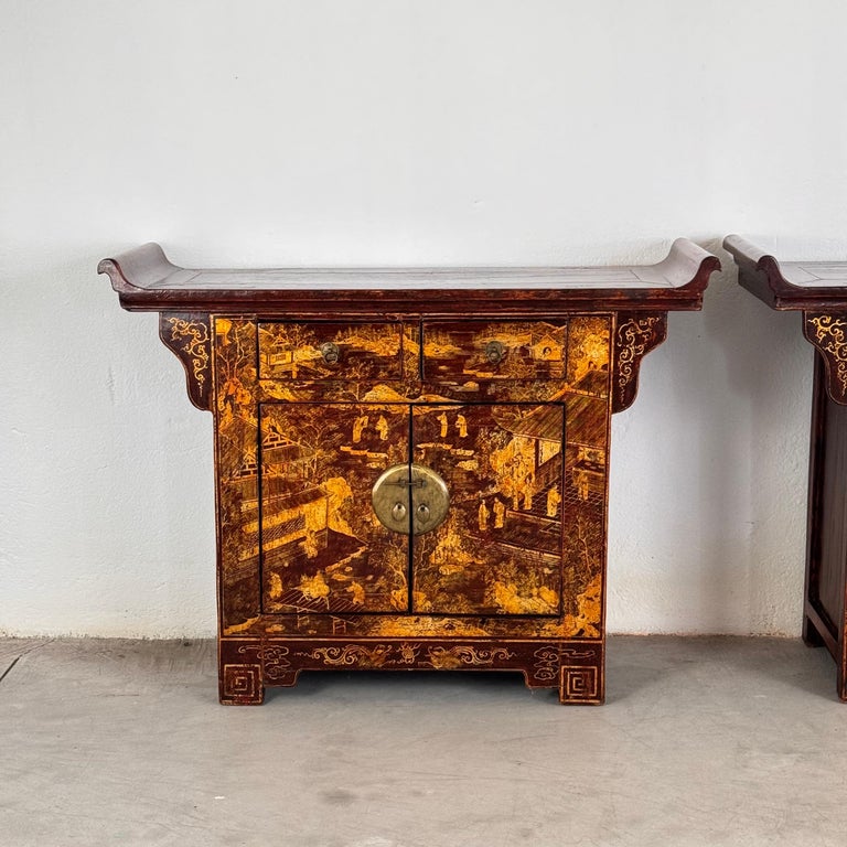 Pair of Qing Dynasty Lacquered Wood Sideboards, c. 1870-1880