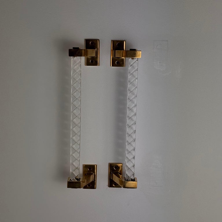 Pair of Sandro Petti Brass and Plexiglass Handles for Maison Jansen, 1960s