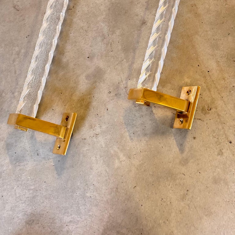 Pair of Sandro Petti Brass and Plexiglass Handles for Maison Jansen, 1960s