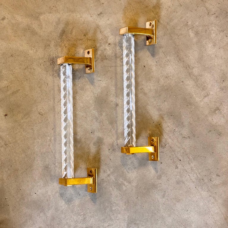 Pair of Sandro Petti Brass and Plexiglass Handles for Maison Jansen, 1960s
